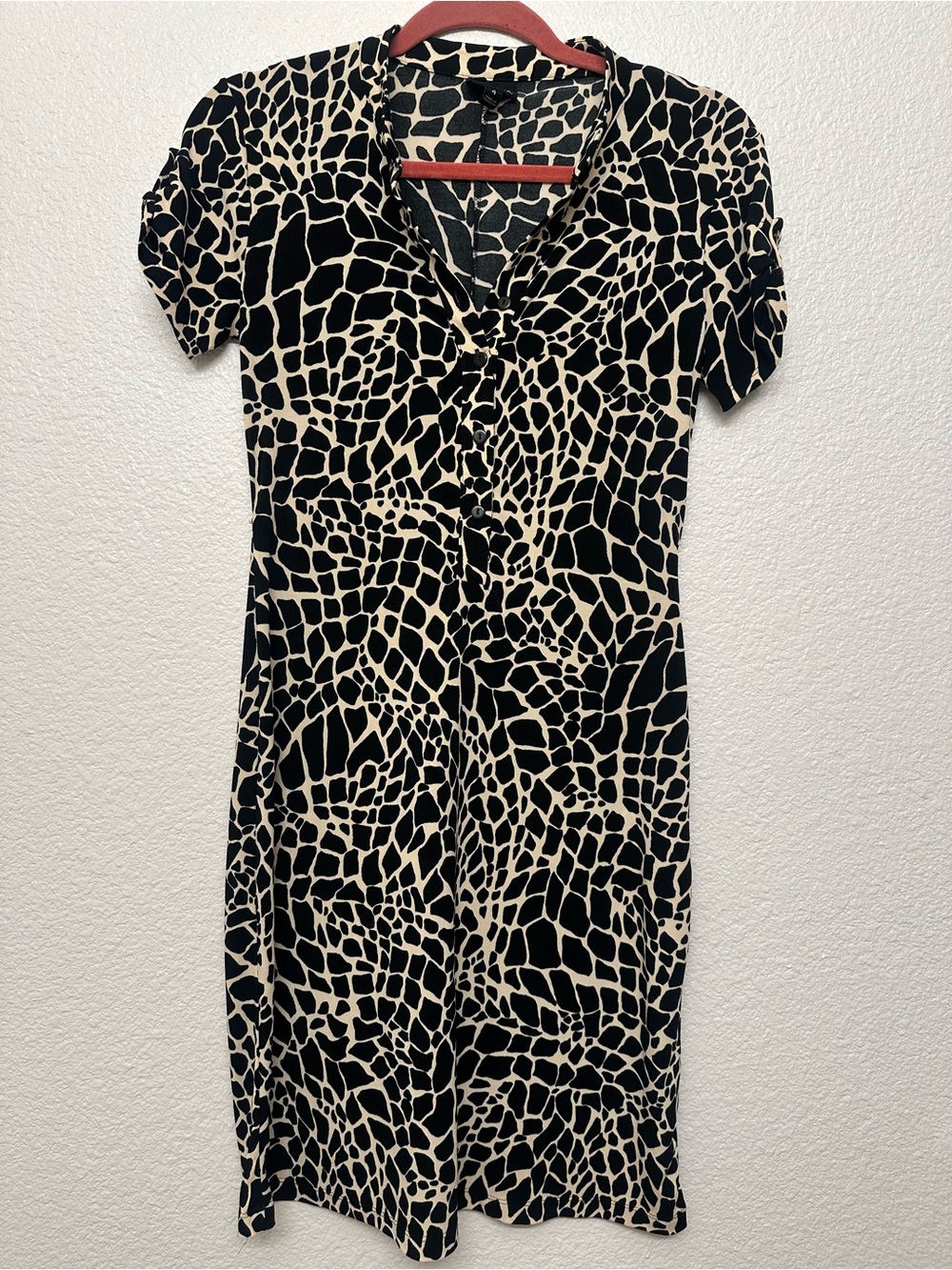 Enfocus Studio Black and Cream Animal-Print Midi Shirt Dress